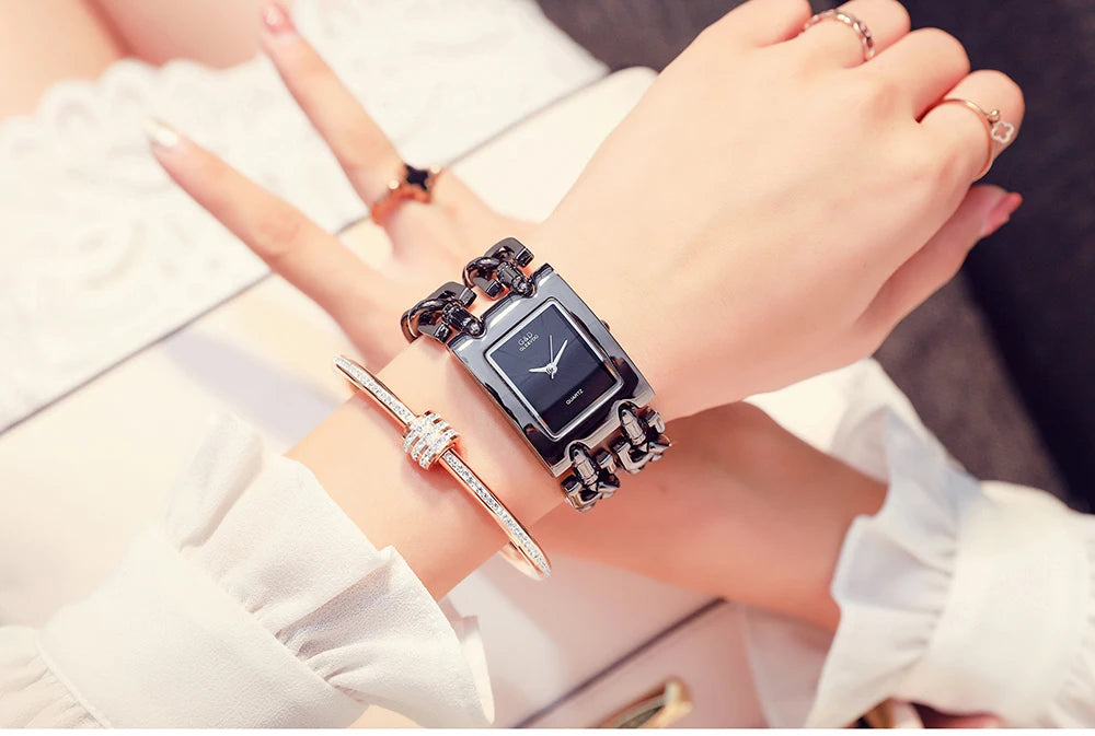 Rectangle Case Double Bracelet Quartz Watch