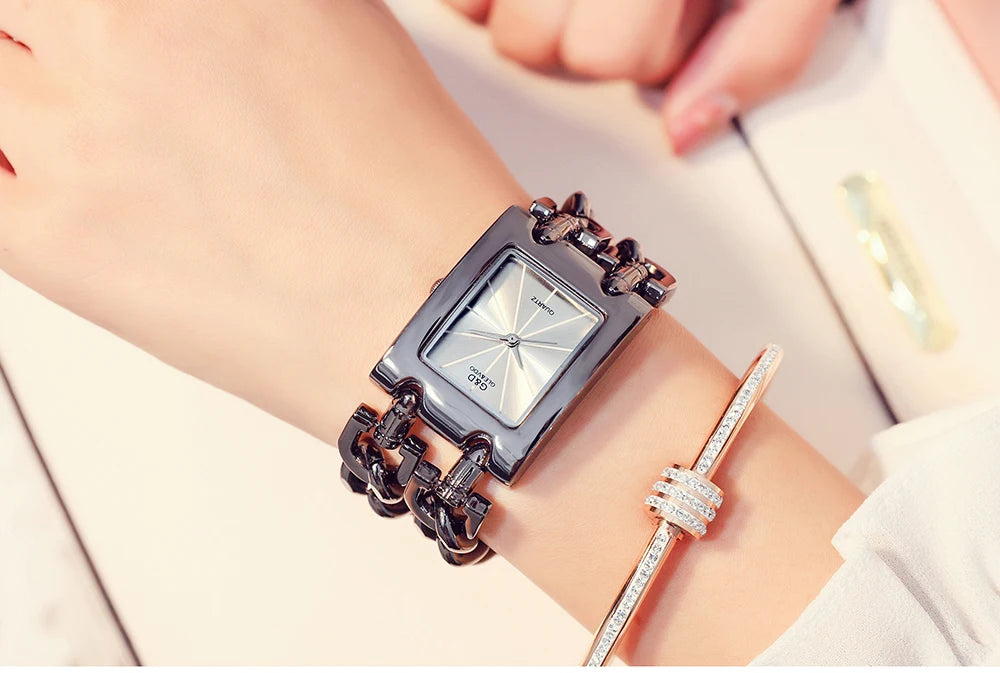 Rectangle Case Double Bracelet Quartz Watch