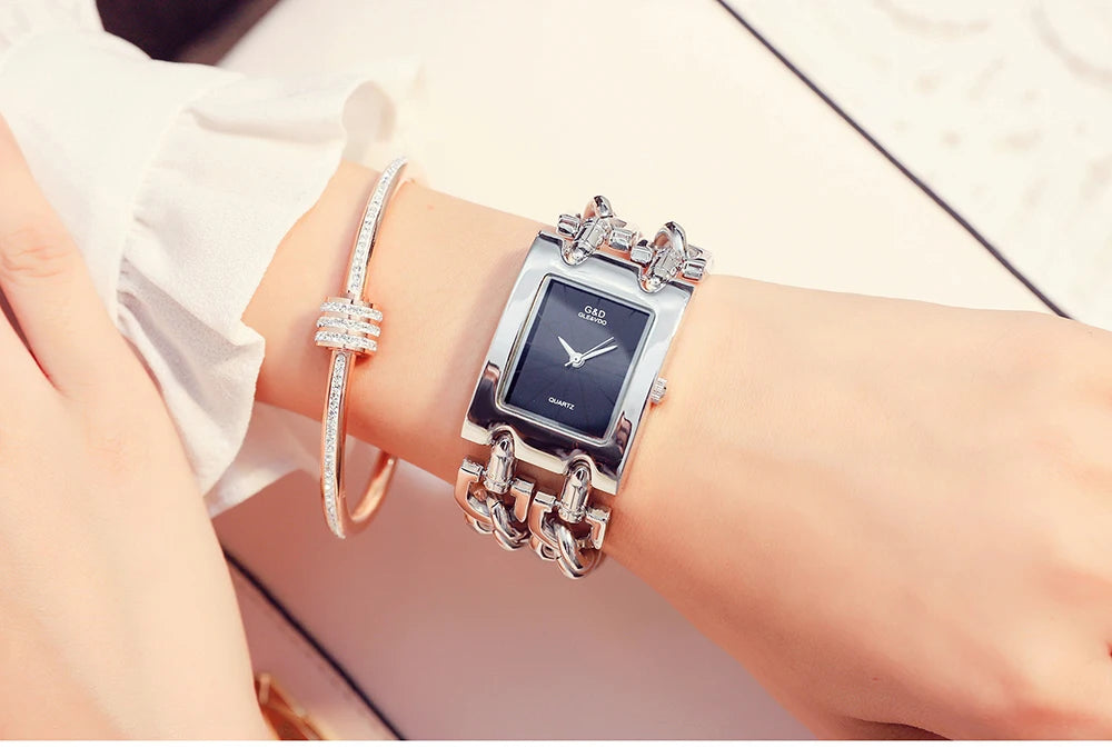 Rectangle Case Double Bracelet Quartz Watch