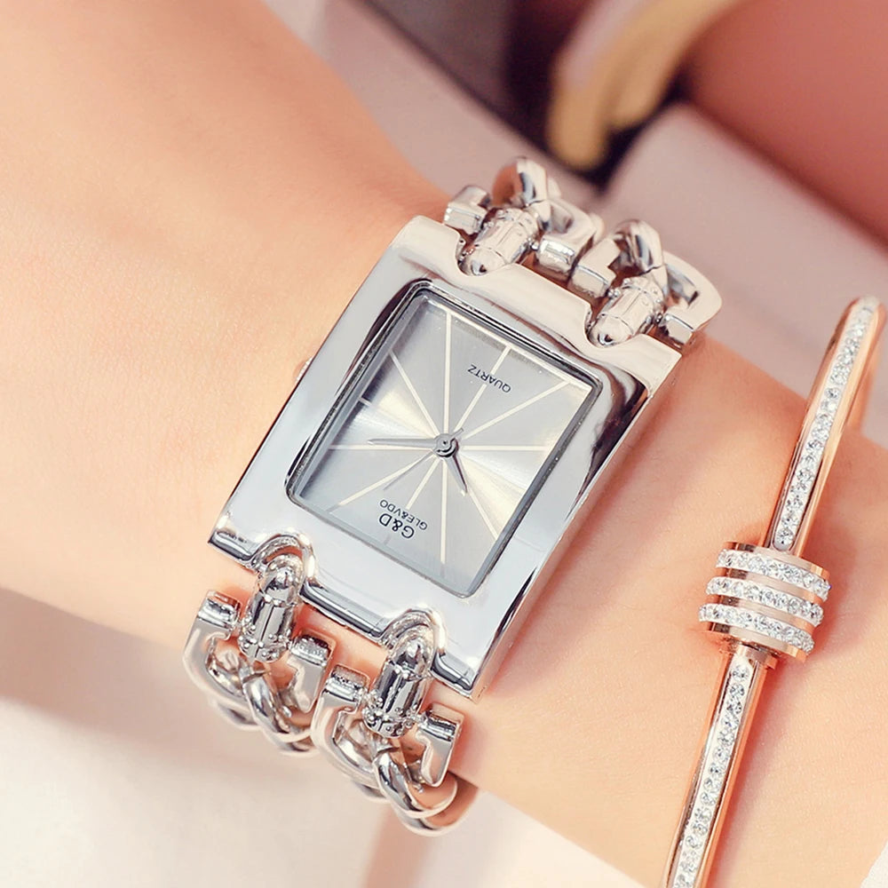 Rectangle Case Double Bracelet Quartz Watch
