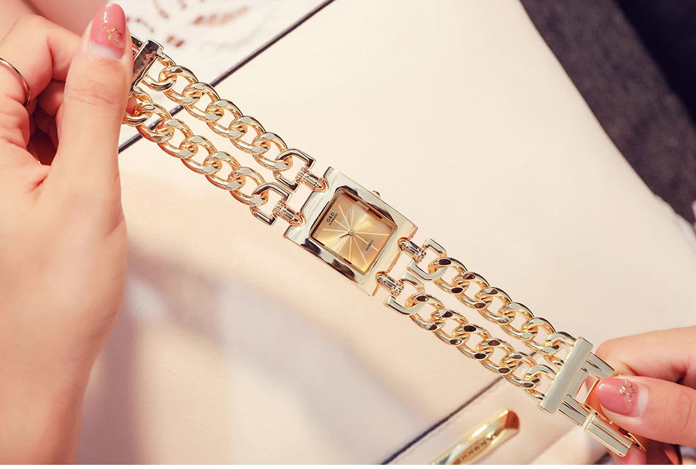 Rectangle Case Double Bracelet Quartz Watch