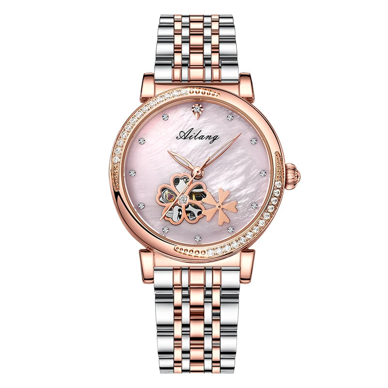 New Luxury Women Watches Automatic Mechanical Leather Wrist Watch Rhinestone Ladies Fashion Bracelet Set Gift Top Brand часы