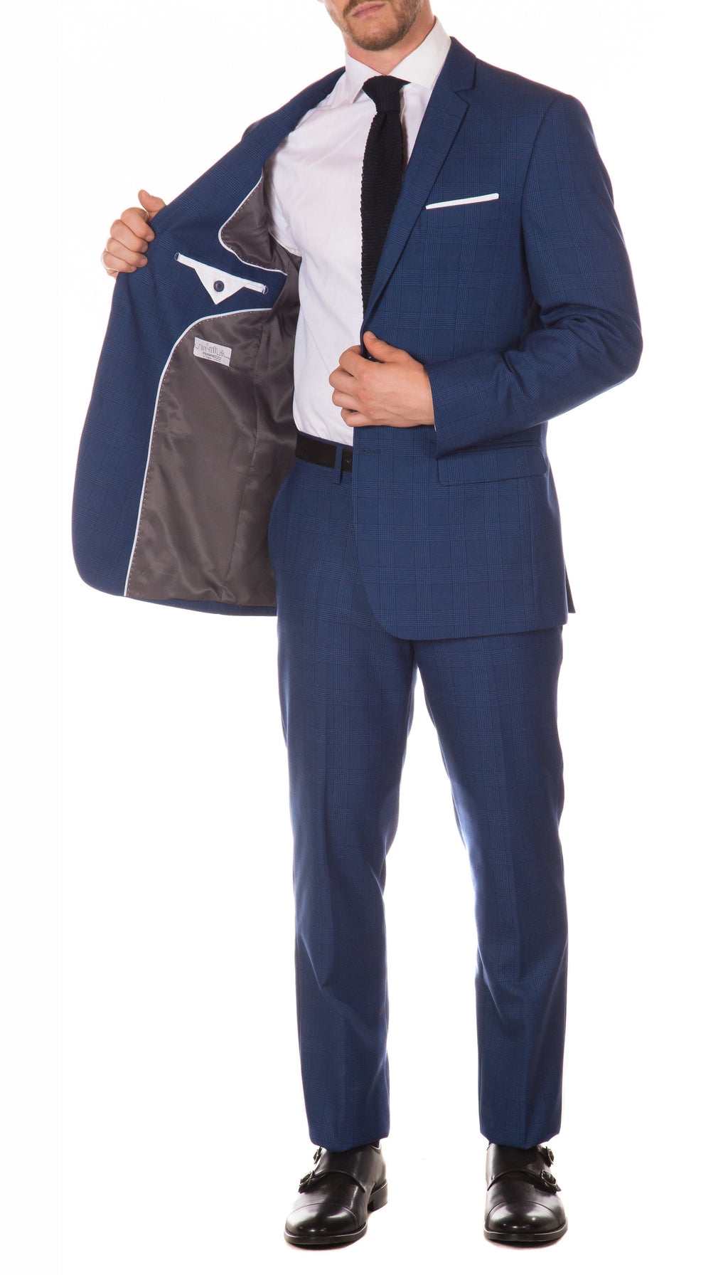 Morgan Slim Fit Blue Plaid 2pc Suit-1