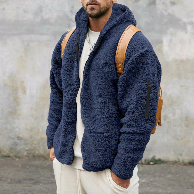 2025 Cross-Border Jacket Men's Autumn and Winter Double-Sided Velvet Warm Jacket Amazon Loose Hooded Casual Jacket