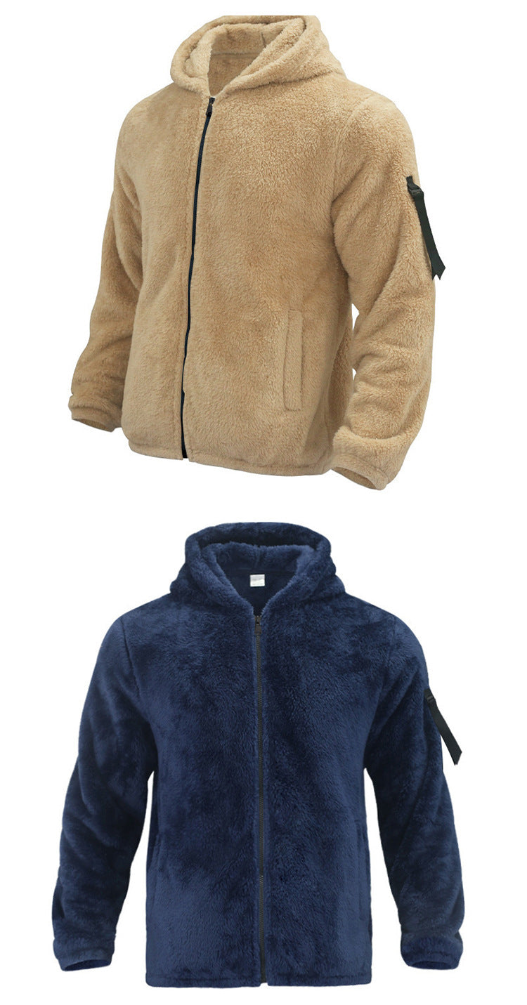 2025 Cross-Border Jacket Men's Autumn and Winter Double-Sided Velvet Warm Jacket Amazon Loose Hooded Casual Jacket