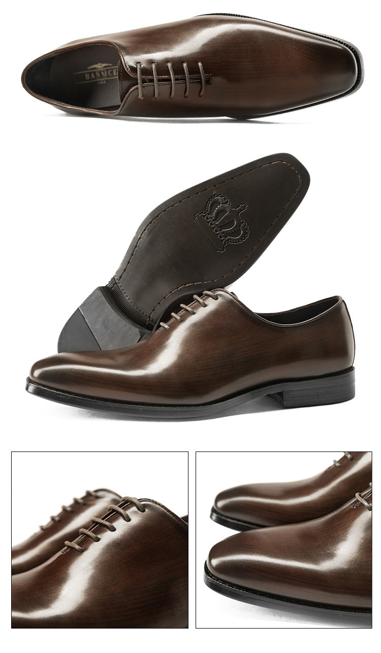 [One-piece Oxford Shoes-Hand-brushed] Men's Leather Shoes Business Dress British Style Groom Leather Shoes Men