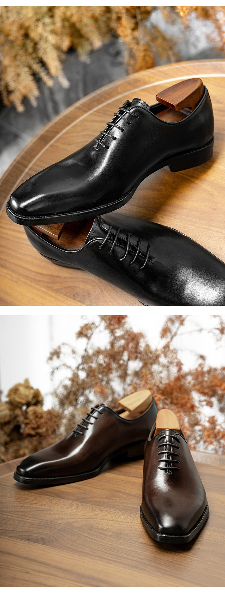 [One-piece Oxford Shoes-Hand-brushed] Men's Leather Shoes Business Dress British Style Groom Leather Shoes Men