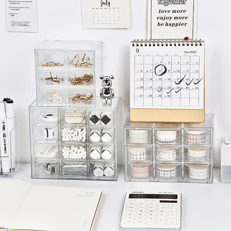 Transparent Jiugongge six-grid dustproof drawer storage box stationery jewelry 12-grid cosmetics Desktop Storage