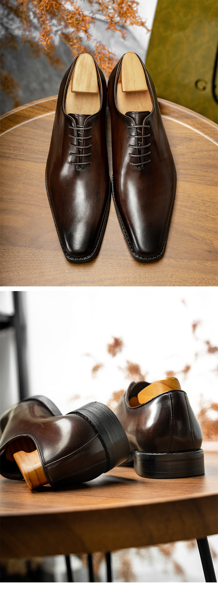 [One-piece Oxford Shoes-Hand-brushed] Men's Leather Shoes Business Dress British Style Groom Leather Shoes Men