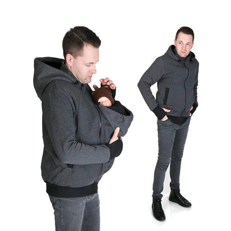 Men's kangaroo pouch parenting sweatshirt casual design