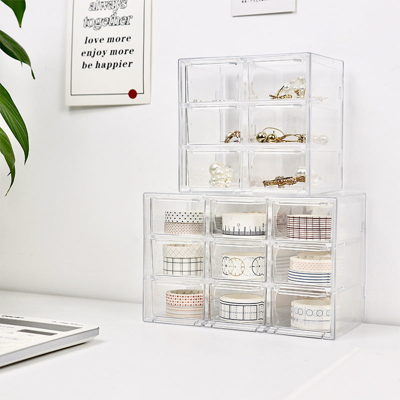 Transparent Jiugongge six-grid dustproof drawer storage box stationery jewelry 12-grid cosmetics Desktop Storage