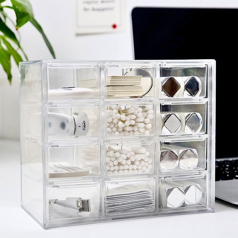 Transparent Jiugongge six-grid dustproof drawer storage box stationery jewelry 12-grid cosmetics Desktop Storage