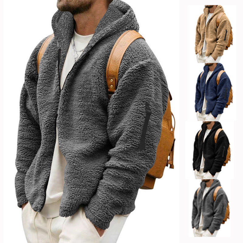 2025 Cross-Border Jacket Men's Autumn and Winter Double-Sided Velvet Warm Jacket Amazon Loose Hooded Casual Jacket