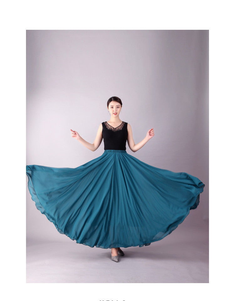 720 Degree Double Layer Large Swing Skirt Chiffon Classical Dance Ethnic Dance Skirt Dance Long Skirt Square Dance Practice Xinjiang Dance