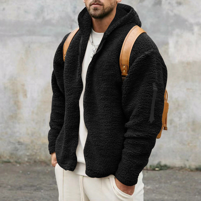 2025 Cross-Border Jacket Men's Autumn and Winter Double-Sided Velvet Warm Jacket Amazon Loose Hooded Casual Jacket