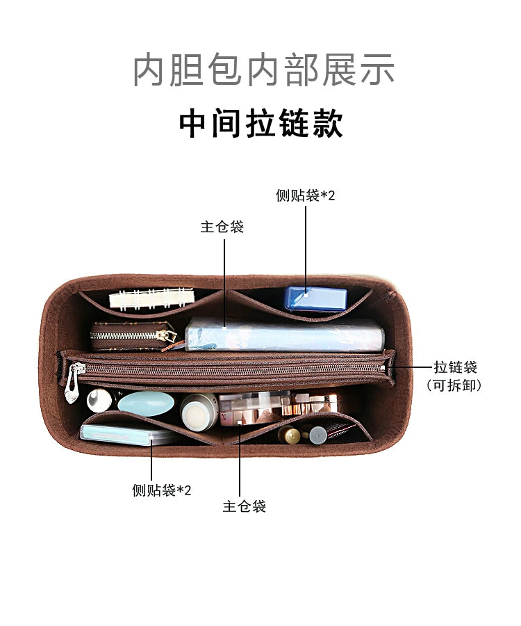 Handbag organizer insert with multiple compartments