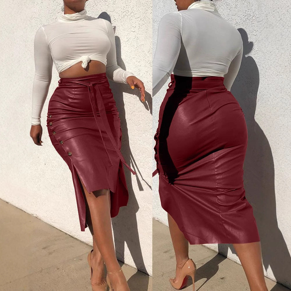 Women's PU leather skirt stylish slim silhouette