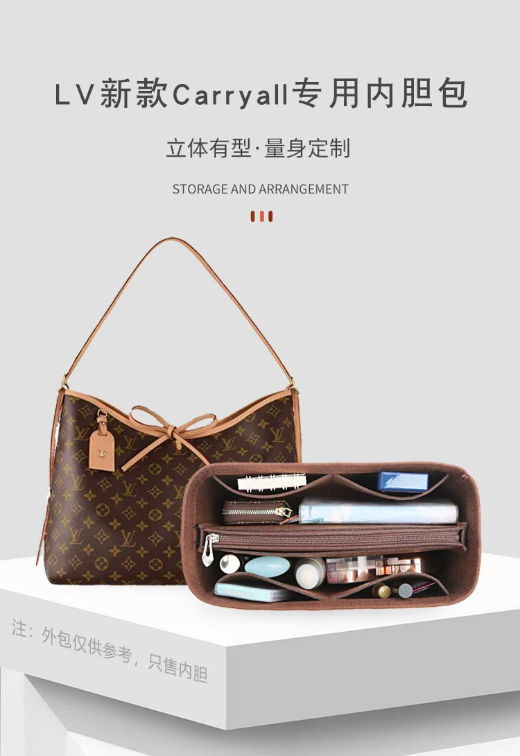 Handbag organizer insert with multiple storage compartments