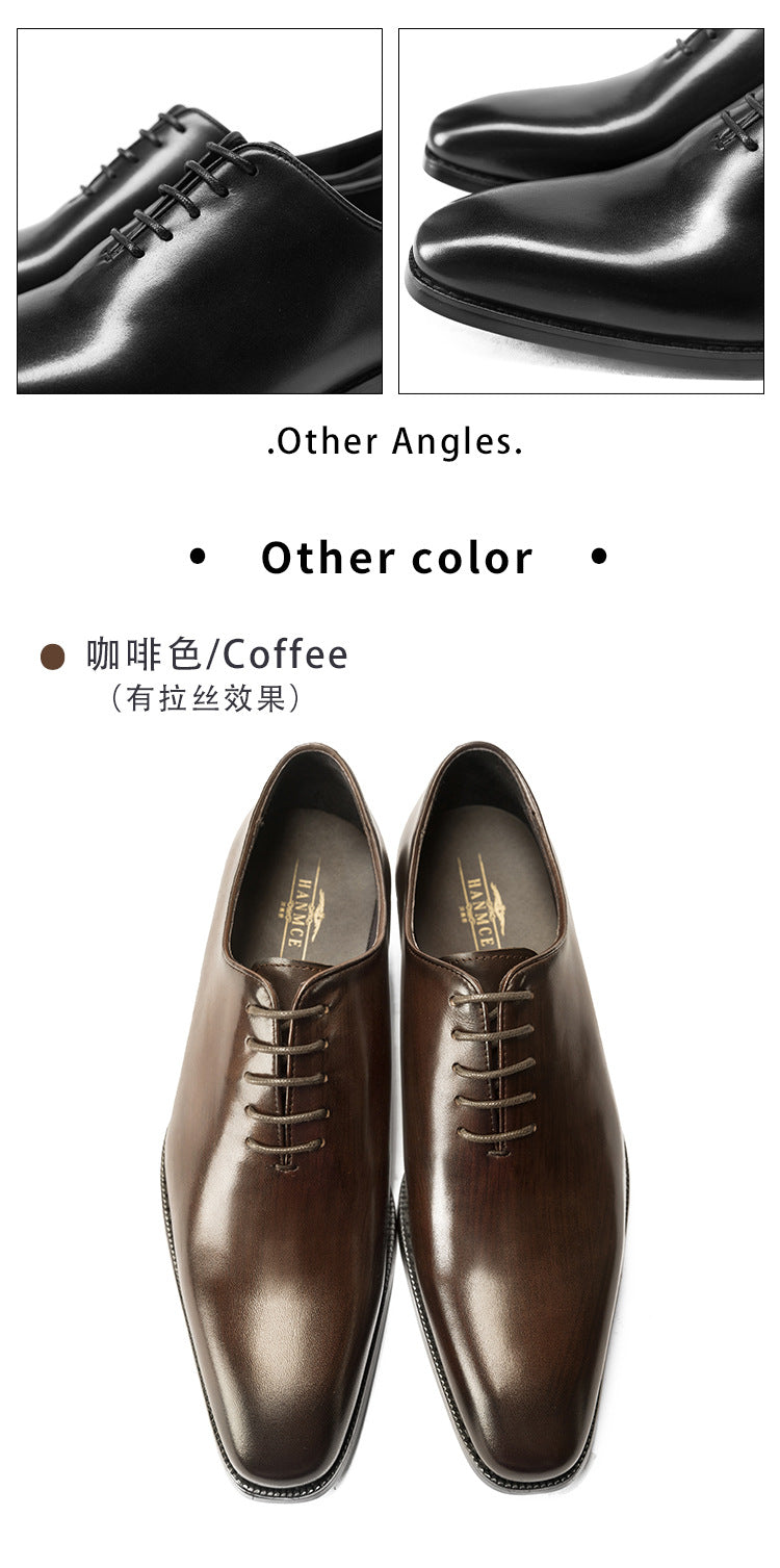 [One-piece Oxford Shoes-Hand-brushed] Men's Leather Shoes Business Dress British Style Groom Leather Shoes Men
