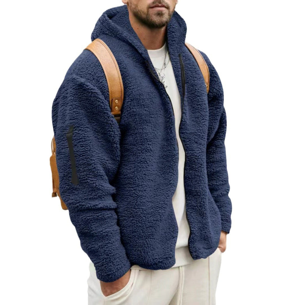 2025 Cross-Border Jacket Men's Autumn and Winter Double-Sided Velvet Warm Jacket Amazon Loose Hooded Casual Jacket