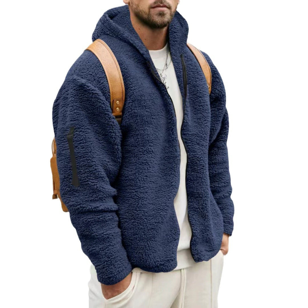 2025 Cross-Border Jacket Men's Autumn and Winter Double-Sided Velvet Warm Jacket Amazon Loose Hooded Casual Jacket