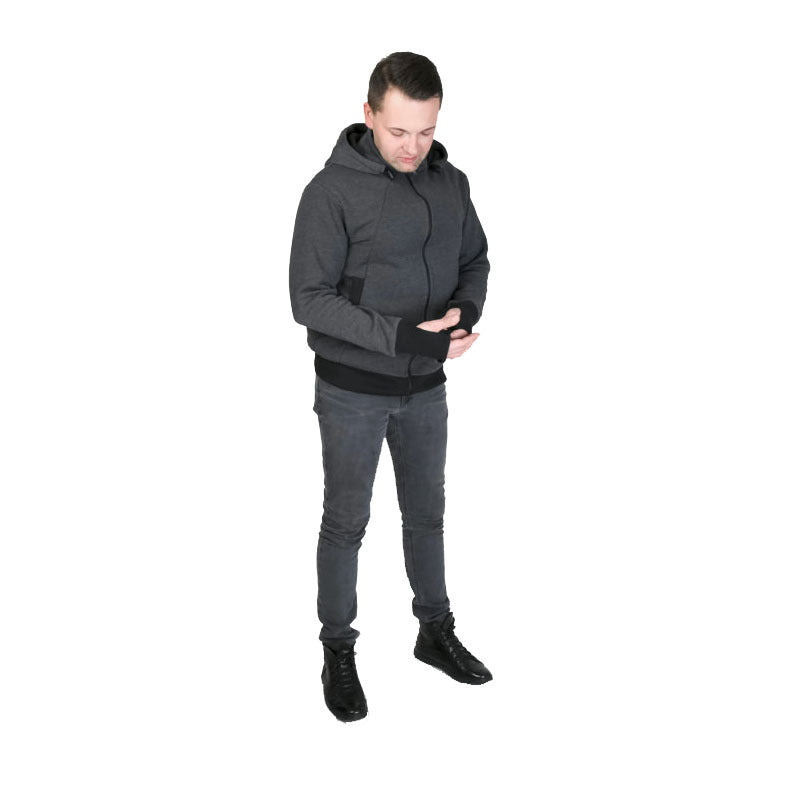 Men's kangaroo pouch parenting sweatshirt front view