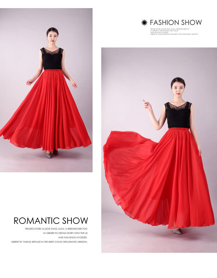 720 Degree Double Layer Large Swing Skirt Chiffon Classical Dance Ethnic Dance Skirt Dance Long Skirt Square Dance Practice Xinjiang Dance