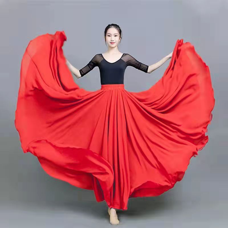 720 Degree Double Layer Large Swing Skirt Chiffon Classical Dance Ethnic Dance Skirt Dance Long Skirt Square Dance Practice Xinjiang Dance