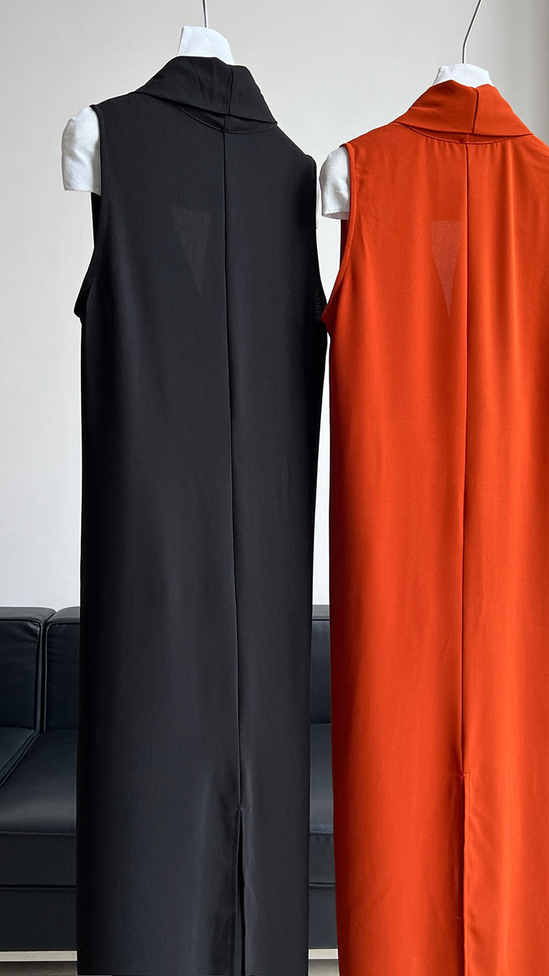 Luxi Elegant V-neck Sleeveless Kink Waist dress Women's Slimming Irregular High-end Hong Kong-style Long Skirt 3985