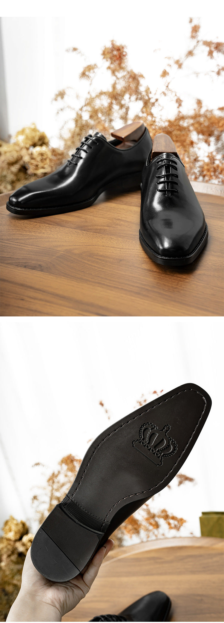 [One-piece Oxford Shoes-Hand-brushed] Men's Leather Shoes Business Dress British Style Groom Leather Shoes Men