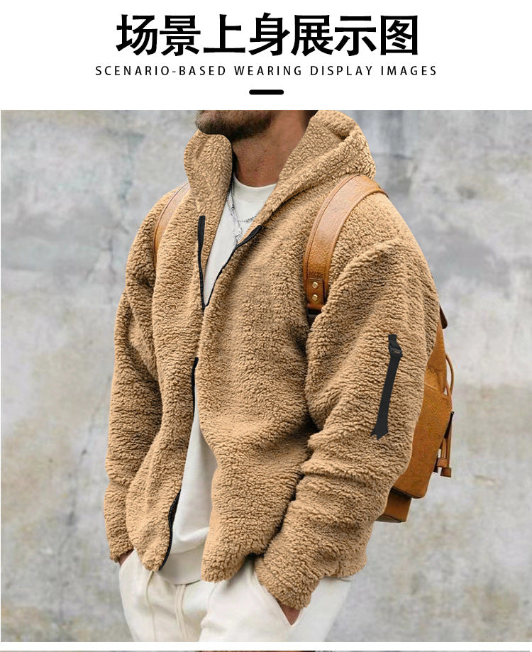 2025 Cross-Border Jacket Men's Autumn and Winter Double-Sided Velvet Warm Jacket Amazon Loose Hooded Casual Jacket
