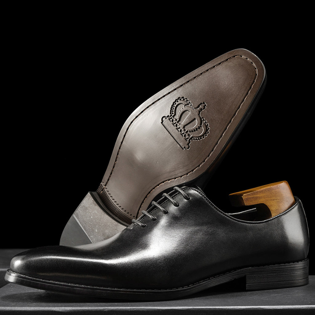 [One-piece Oxford Shoes-Hand-brushed] Men's Leather Shoes Business Dress British Style Groom Leather Shoes Men