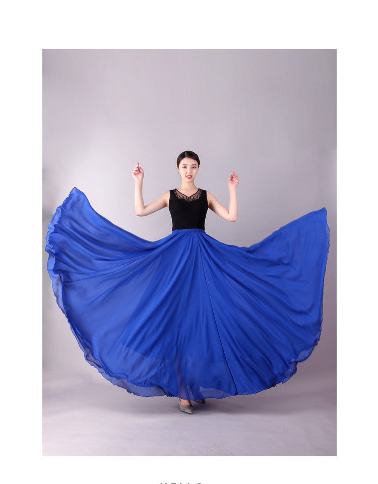 720 Degree Double Layer Large Swing Skirt Chiffon Classical Dance Ethnic Dance Skirt Dance Long Skirt Square Dance Practice Xinjiang Dance