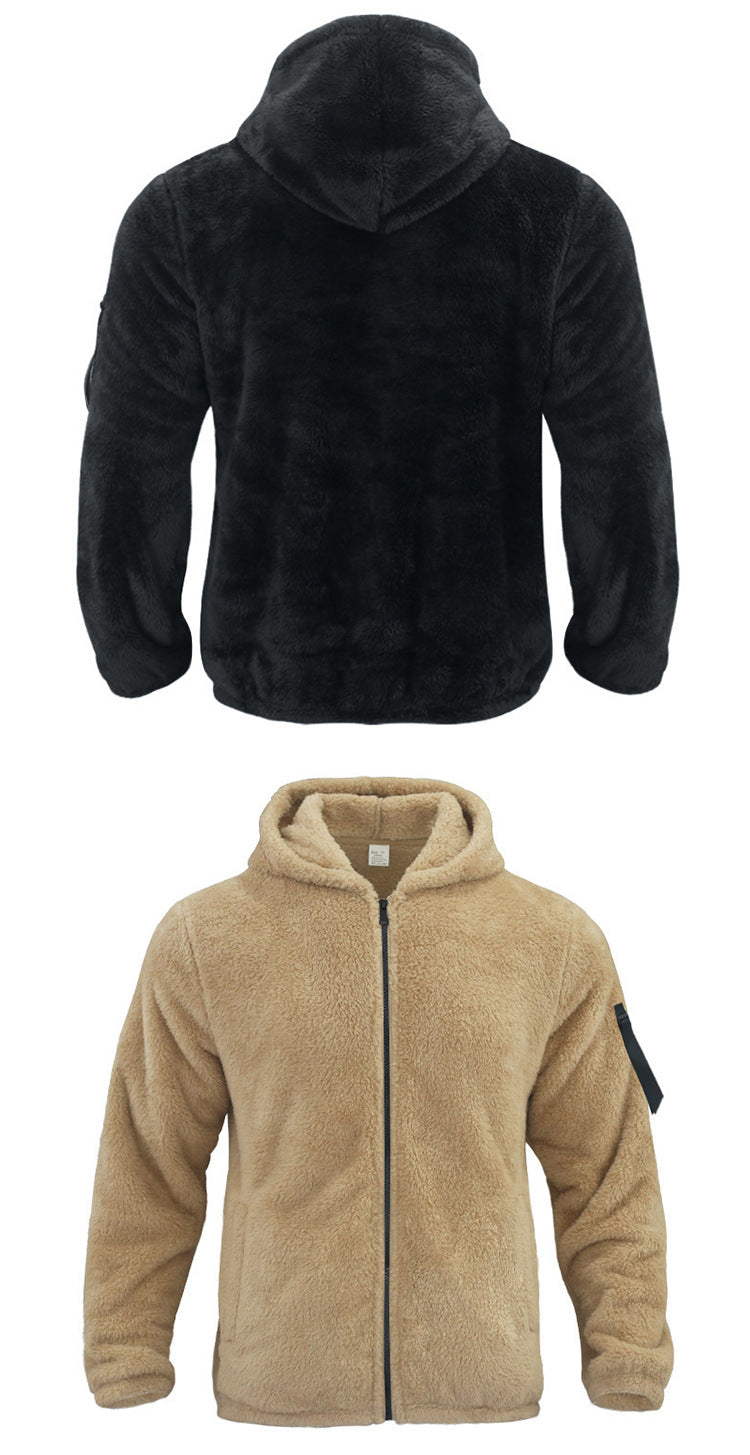 2025 Cross-Border Jacket Men's Autumn and Winter Double-Sided Velvet Warm Jacket Amazon Loose Hooded Casual Jacket