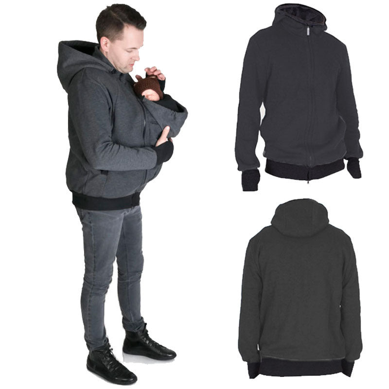 Men's kangaroo pouch parenting sweatshirt kangaroo pouch detail