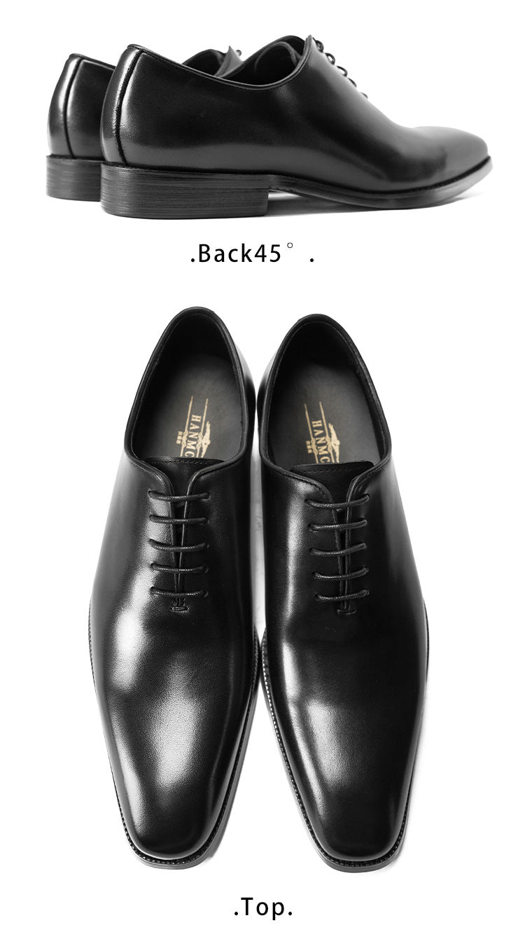 [One-piece Oxford Shoes-Hand-brushed] Men's Leather Shoes Business Dress British Style Groom Leather Shoes Men