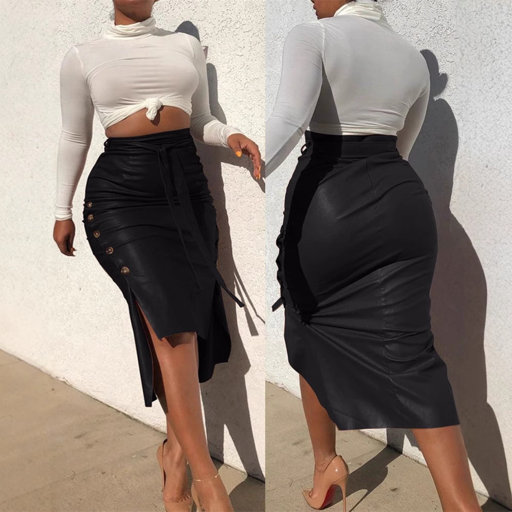 Women's PU leather skirt mid-length fashion style