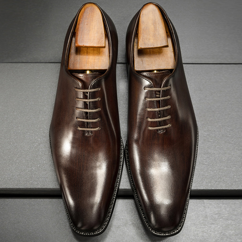 [One-piece Oxford Shoes-Hand-brushed] Men's Leather Shoes Business Dress British Style Groom Leather Shoes Men