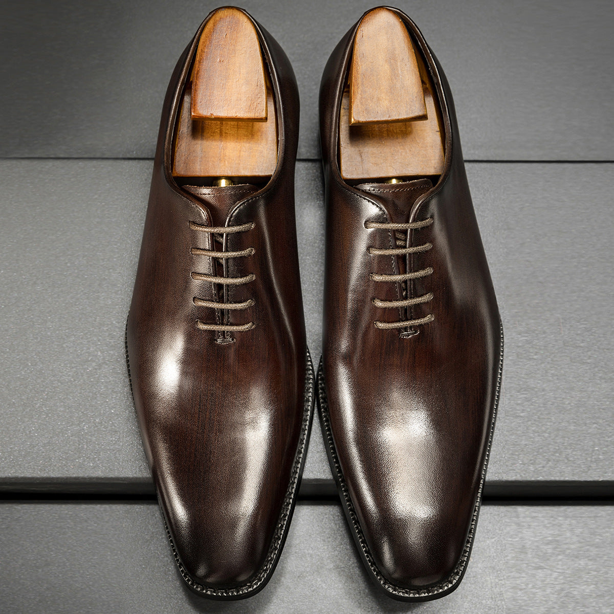 [One-piece Oxford Shoes-Hand-brushed] Men's Leather Shoes Business Dress British Style Groom Leather Shoes Men
