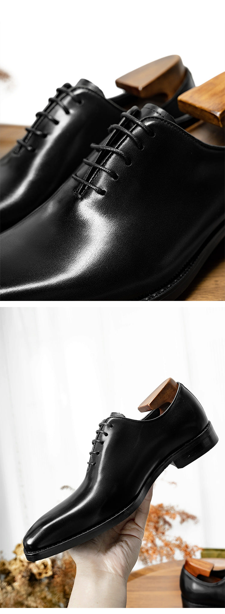 [One-piece Oxford Shoes-Hand-brushed] Men's Leather Shoes Business Dress British Style Groom Leather Shoes Men
