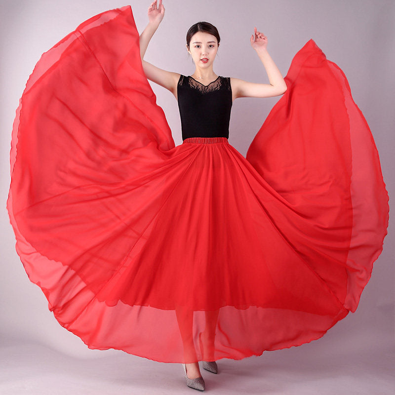 720 Degree Double Layer Large Swing Skirt Chiffon Classical Dance Ethnic Dance Skirt Dance Long Skirt Square Dance Practice Xinjiang Dance