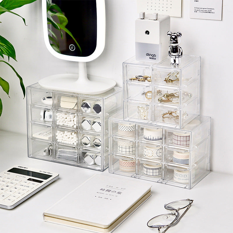 Transparent Jiugongge six-grid dustproof drawer storage box stationery jewelry 12-grid cosmetics Desktop Storage