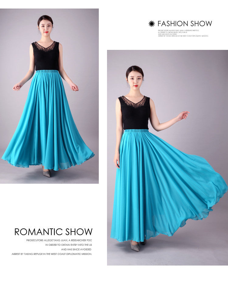 720 Degree Double Layer Large Swing Skirt Chiffon Classical Dance Ethnic Dance Skirt Dance Long Skirt Square Dance Practice Xinjiang Dance