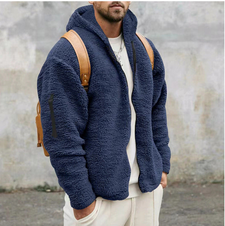 2025 Cross-Border Jacket Men's Autumn and Winter Double-Sided Velvet Warm Jacket Amazon Loose Hooded Casual Jacket
