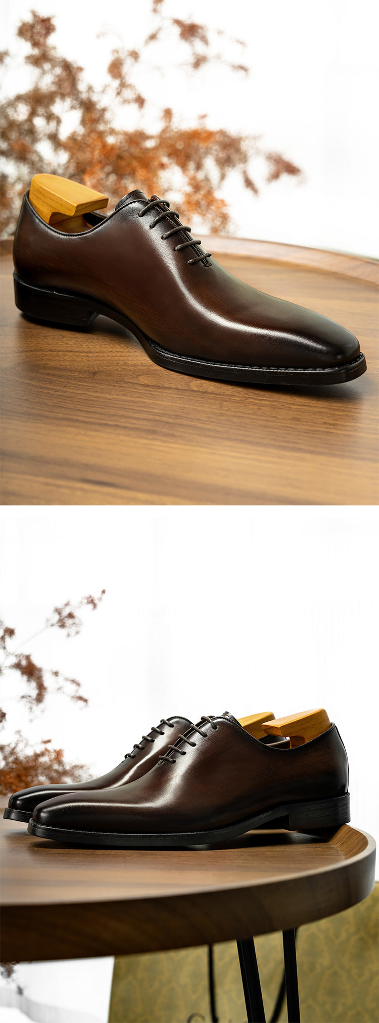 [One-piece Oxford Shoes-Hand-brushed] Men's Leather Shoes Business Dress British Style Groom Leather Shoes Men