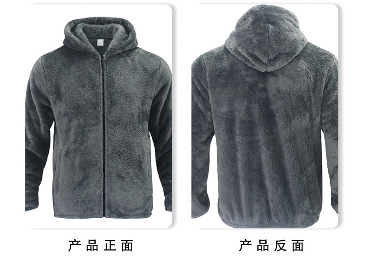 2025 Cross-Border Jacket Men's Autumn and Winter Double-Sided Velvet Warm Jacket Amazon Loose Hooded Casual Jacket