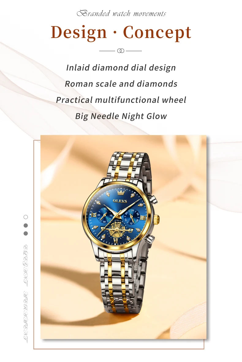 OLEVS Original Fashion Ladies Quartz Wristwatch Waterproof Luminous Multifunction Women Watches Gifts Box Reloj 2897
