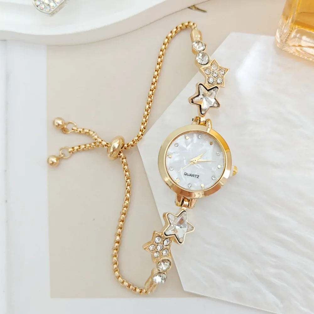 Fashion Adjustable Bracelet Watch Rhinestone Alloy Quartz Watch Ladies Wristwatch for Women Girls