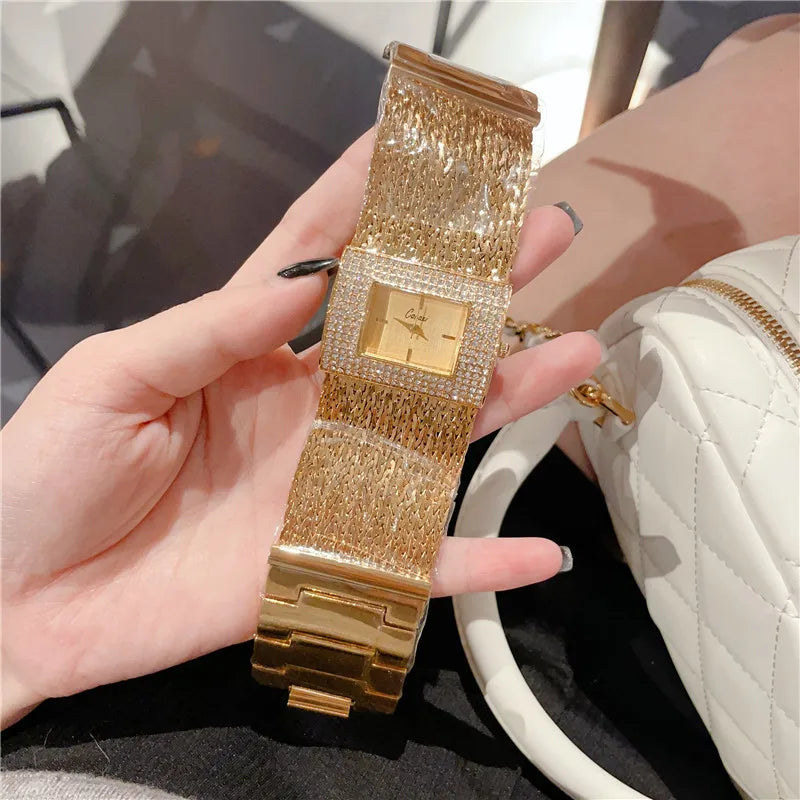 Gold Quartz Women's Watch Luxury Fashion Large Dial Water Resistant Dress Bracelet Ladies Wristwatches Reloj Mujer
