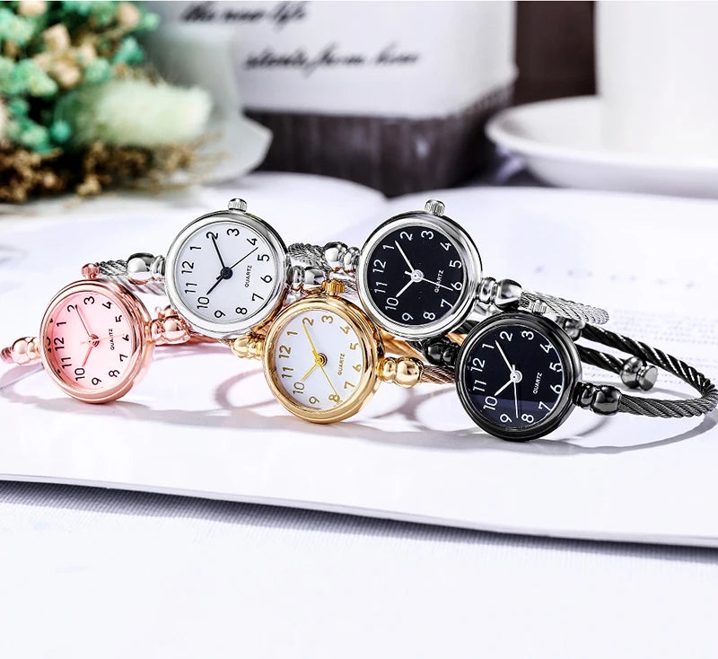 Retro Ladies Quartz Wristwatch Women Watches Small Gold Bangle Bracelet Watch Stainless Steel Clock Fashion Casual Dress Watch